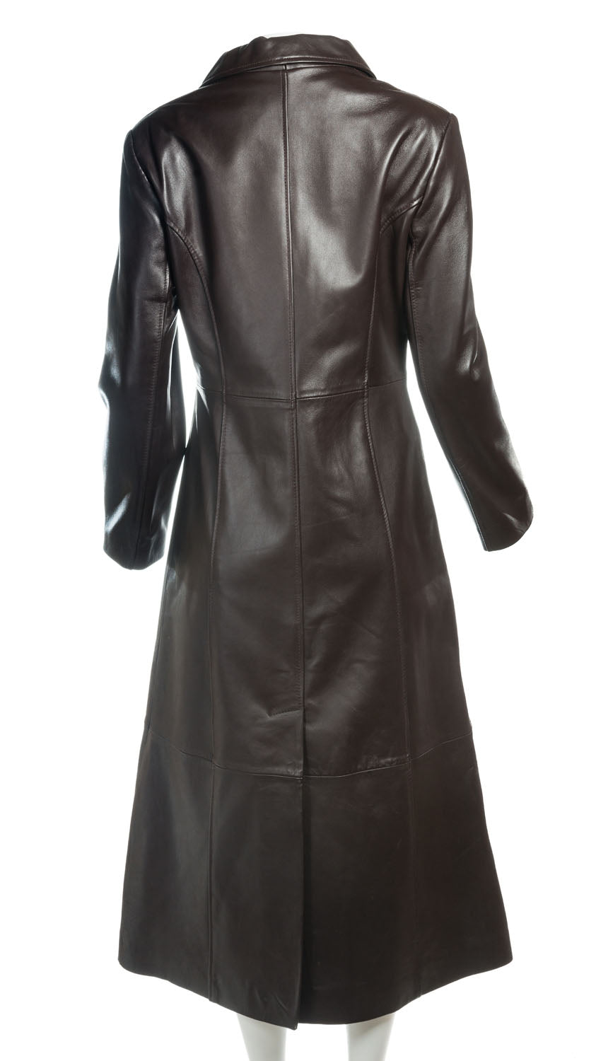 Ladies Full Length Classic Brown Leather Coat: Vita