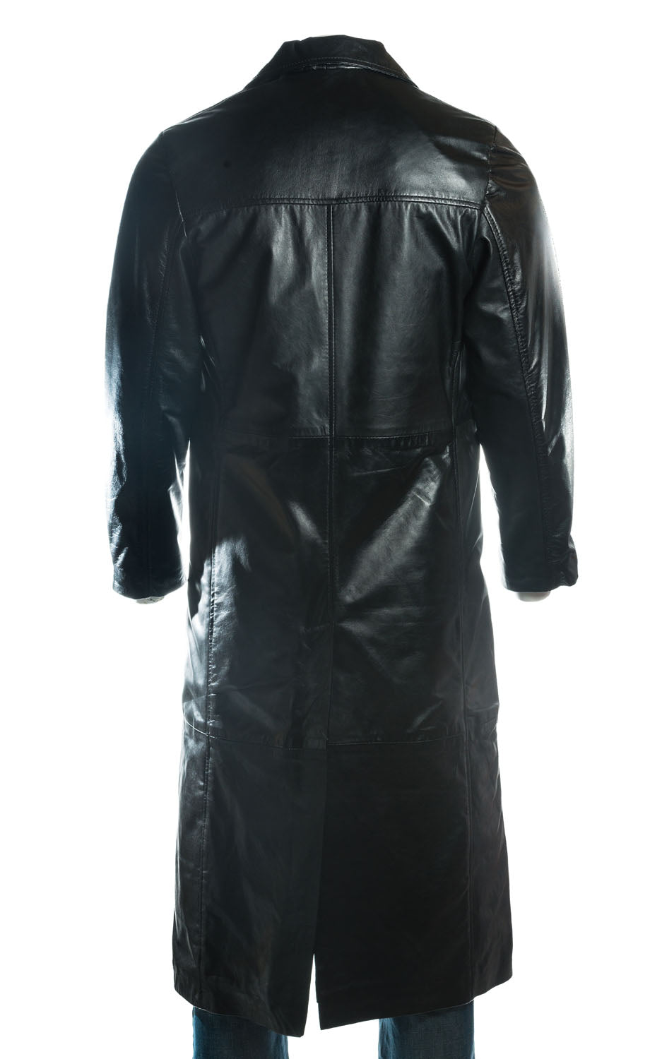 Men's Black Classic Full Length Leather Button-Up Coat: Daniel