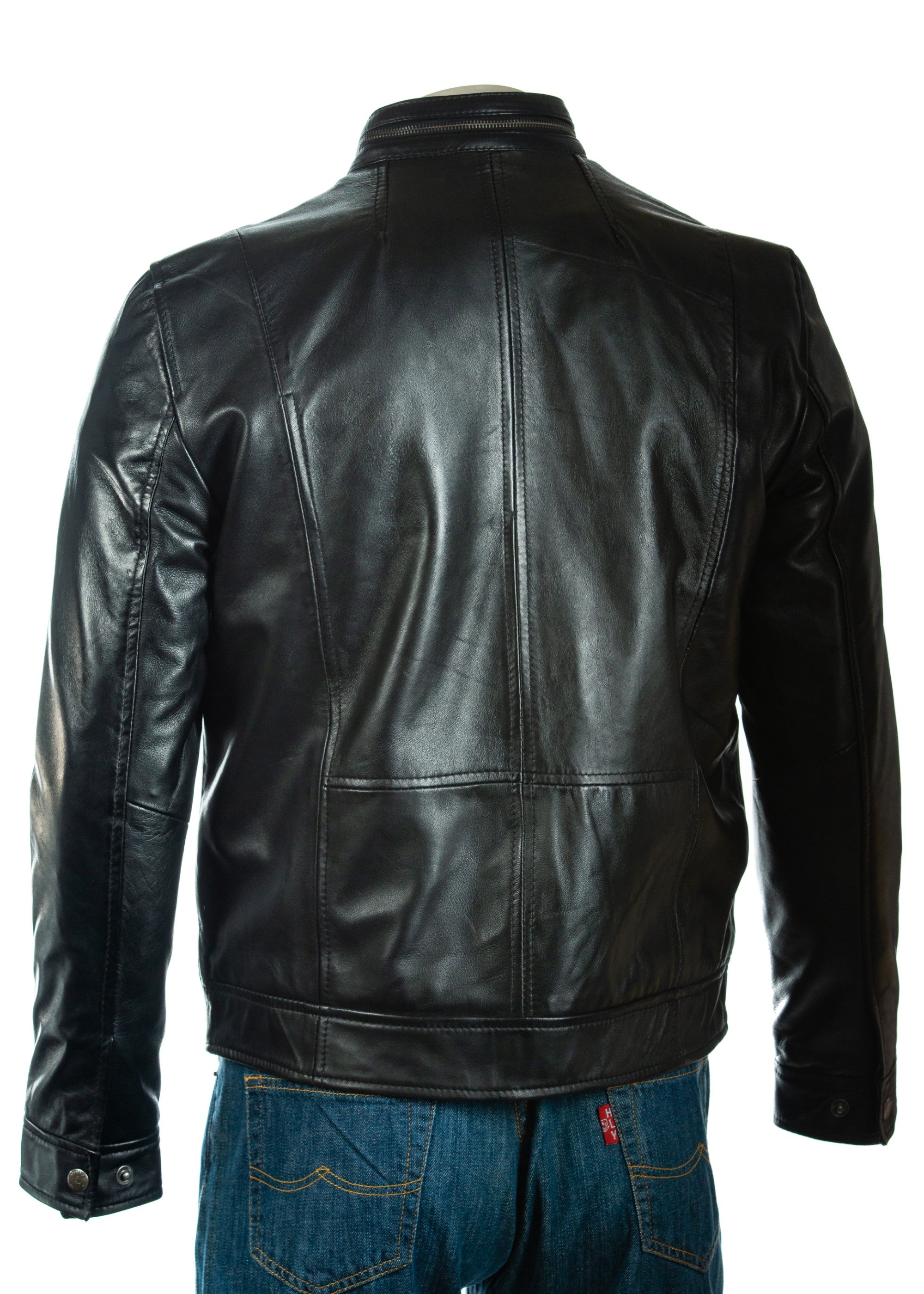 Men's Plus Size Classic Pocketed Leather Jacket: Renato