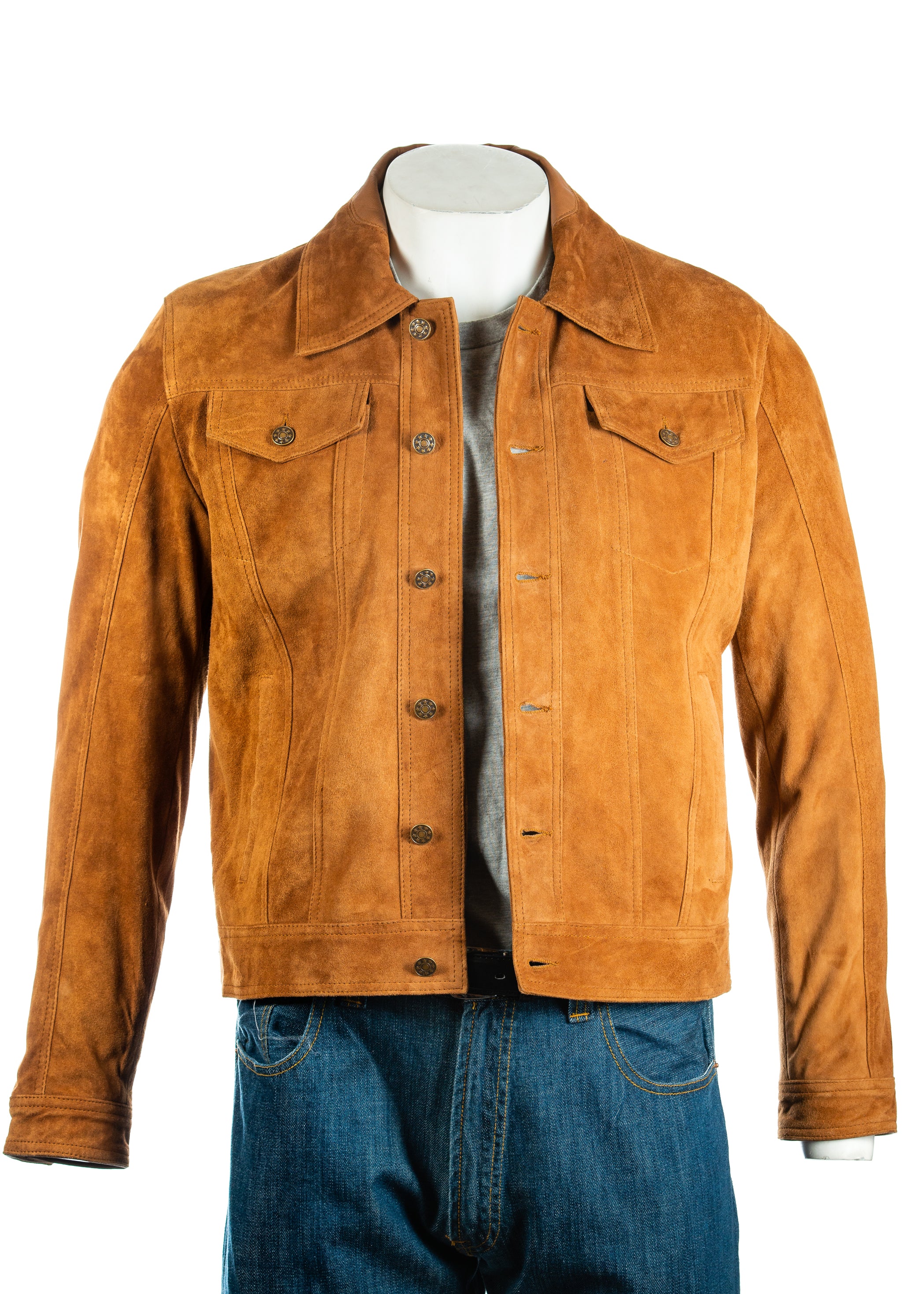 Men's Tan Denim Shirt Style Suede Jacket: Antonio TAN L