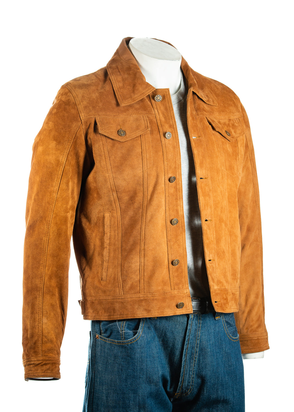 Men's Tan Denim Shirt Style Suede Jacket: Antonio