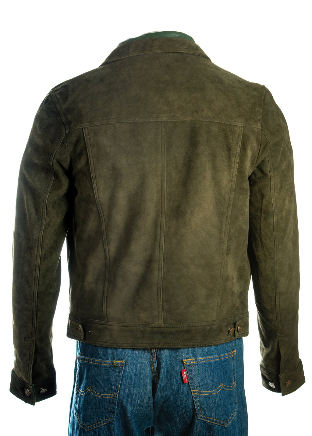 Men's Olive Denim Shirt Style Suede Jacket: Antonio