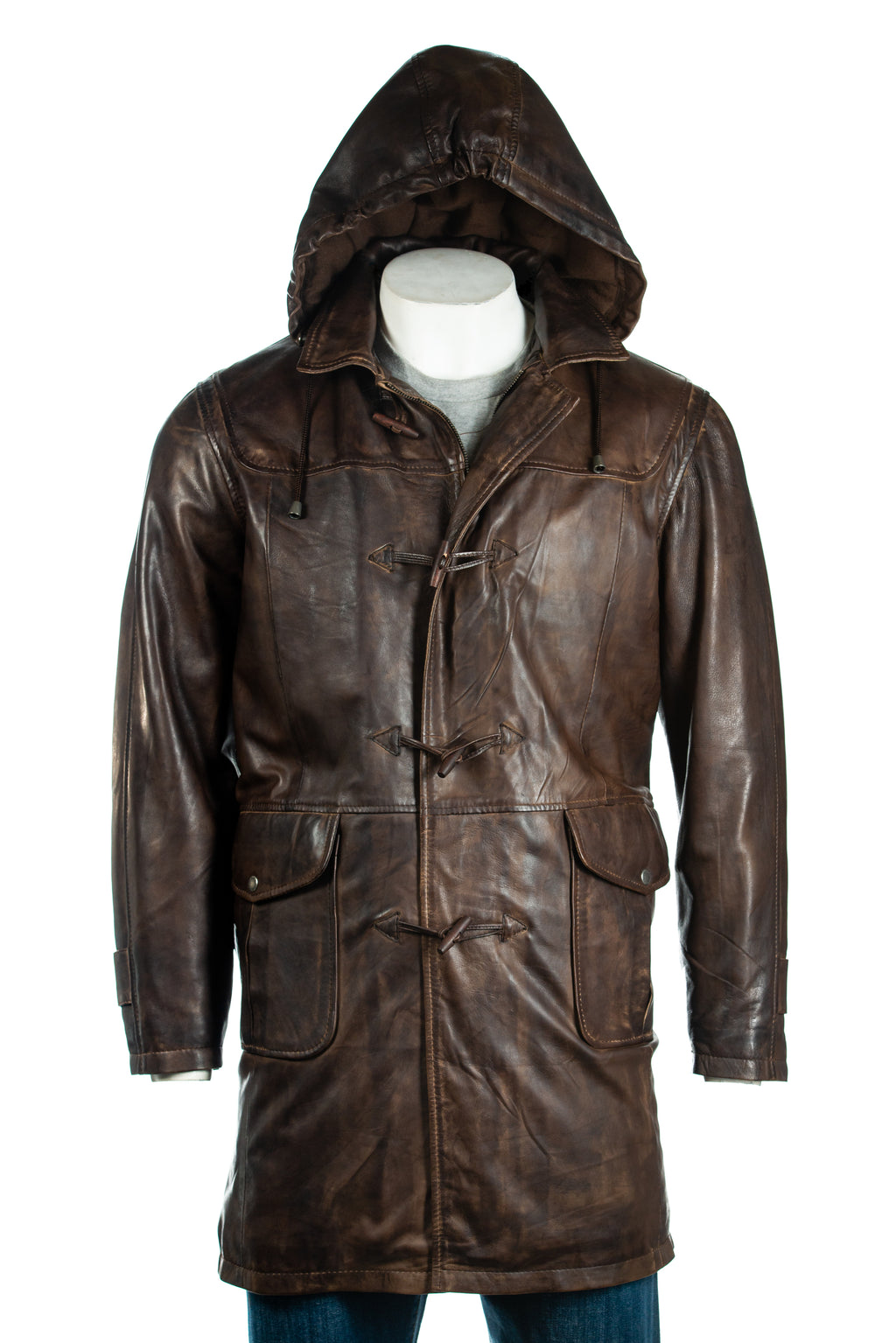 3 4 length leather hooded jacket men's top