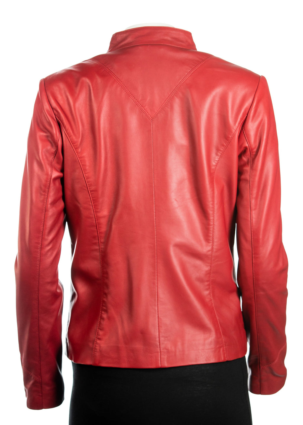 Ladies Stone Plain Short Zipped Leather Jacket: Angelina