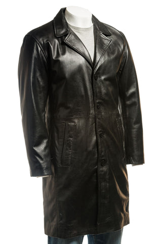 Men's 3/4 Trench Style Single Breasted Leather Coat: Lucio