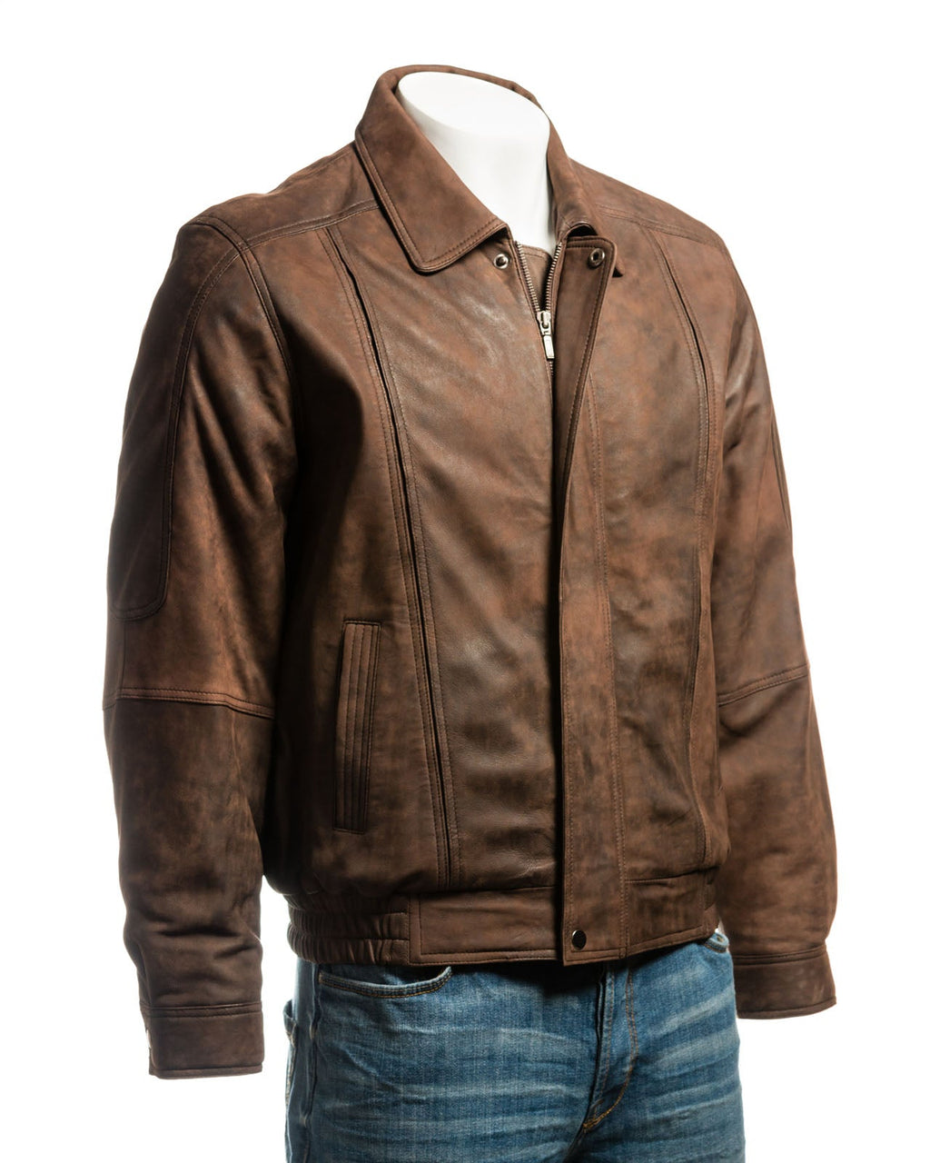 Men's Brown Simple Blouson Style Nubuck Jacket with Elasticated Waist: Giuliano