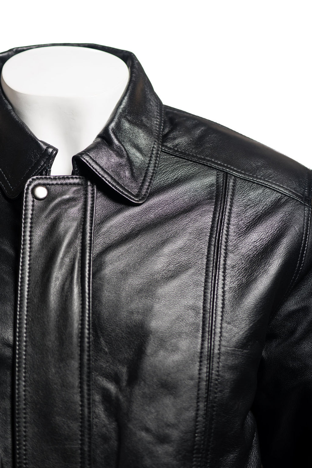 Men's Black Simple Blouson Style Leather Jacket with Elasticated Waist: Giuliano