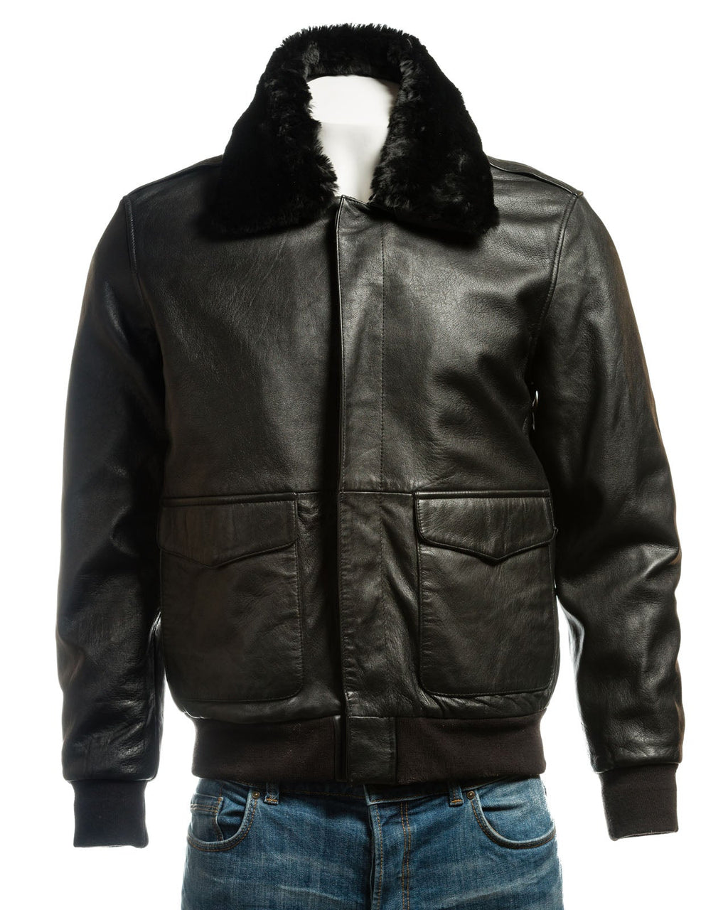 Men's Black Aviator Pilot Flight A2 Style Leather Jacket with Detachable Real Sheepskin Collar: Maurizio