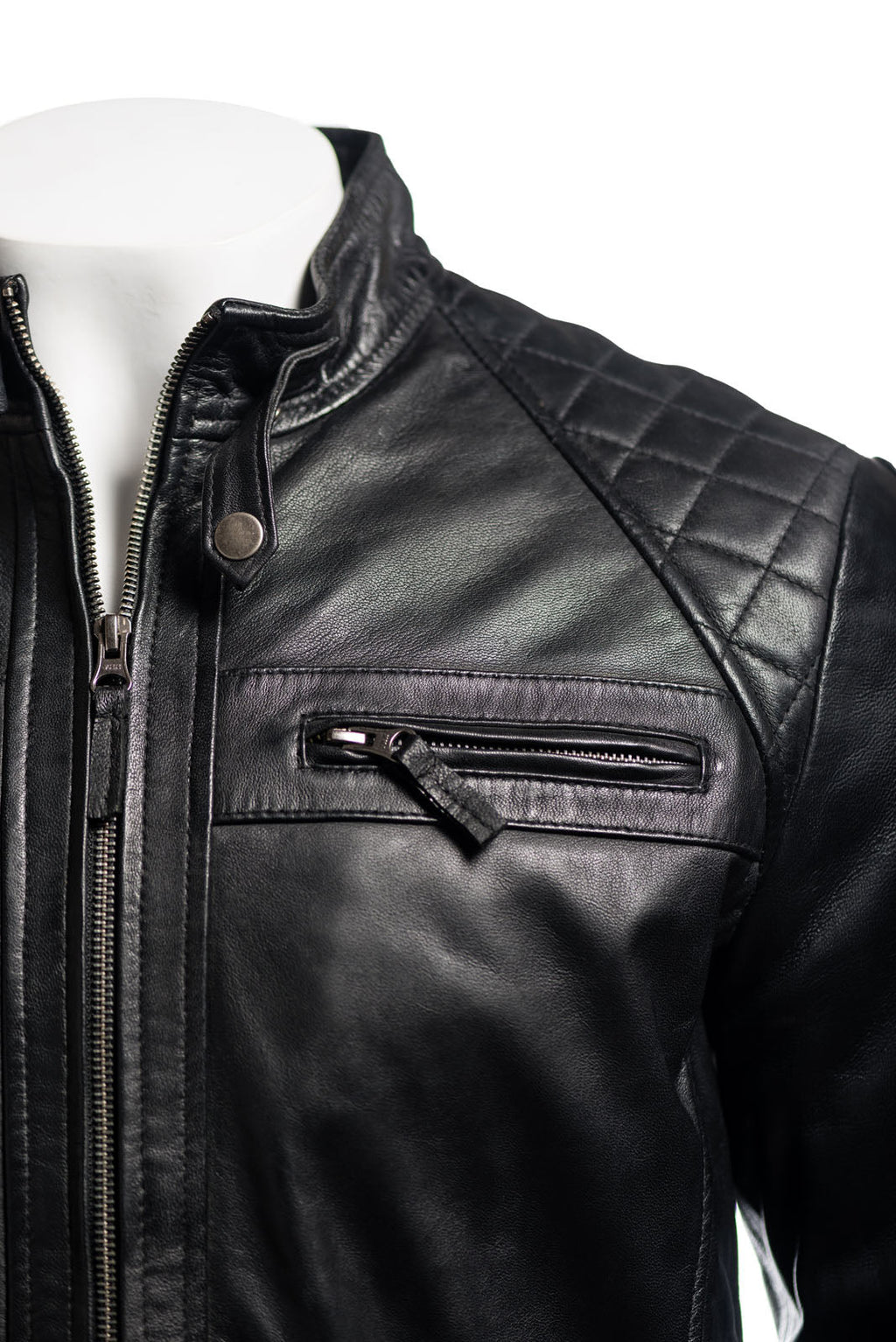 Men's Black Diamond Shoulder Biker Style Leather Jacket: Geronimo