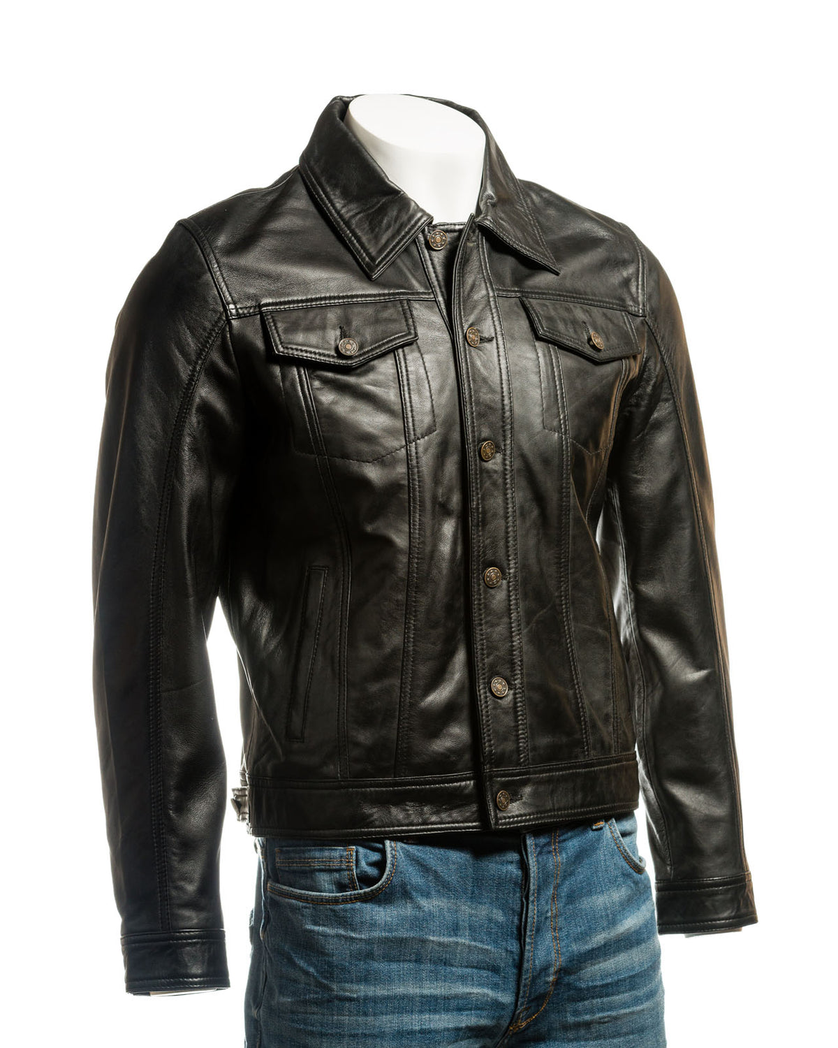Men's Black Denim Shirt Style Leather Jacket: Antonio – Leather