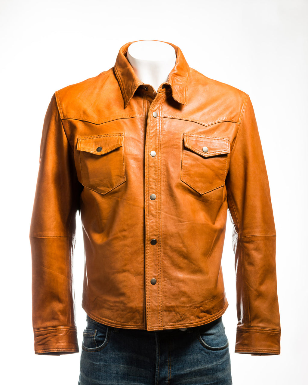 Men's Tan Shirt Style Leather Jacket: Renzo