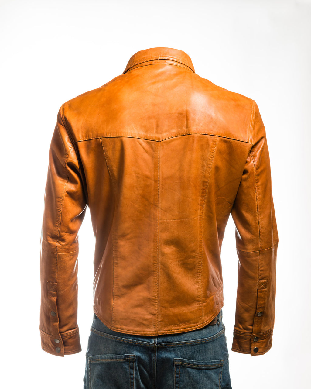Men's Tan Shirt Style Leather Jacket: Renzo