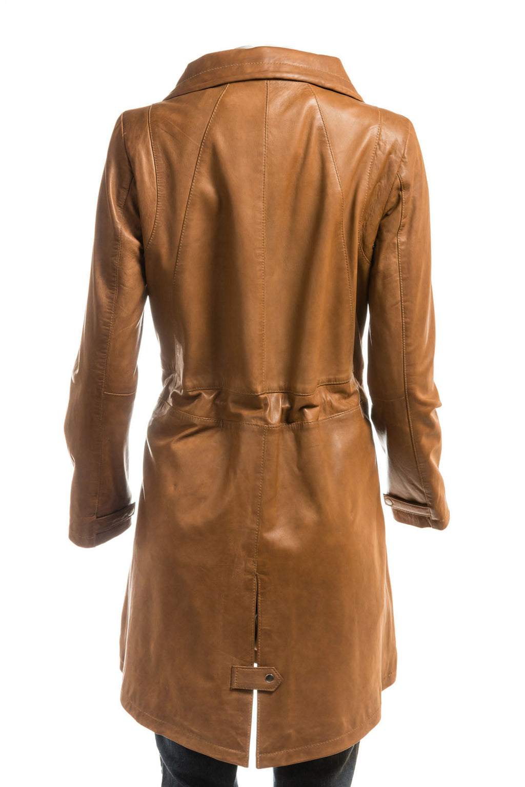 Ladies Tan Soft Leather 3/4 Parka - Cara