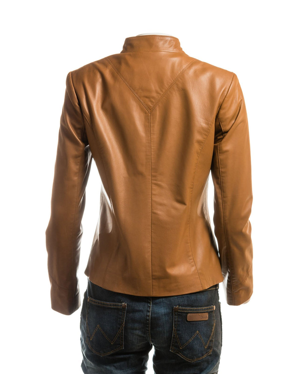 Ladies Stone Plain Short Zipped Leather Jacket: Angelina