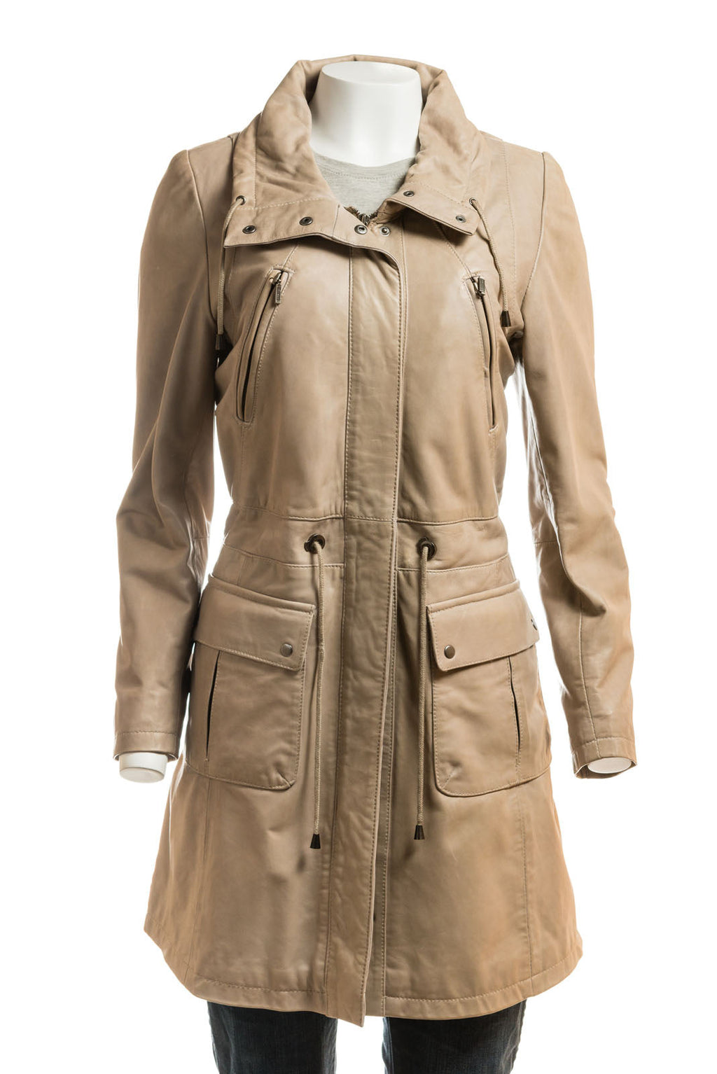 Ladies Stone Soft Leather 3/4 Parka - Cara