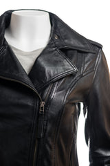 Ladies Black Simple Asymmetric Biker Style Leather Jacket: Augusta