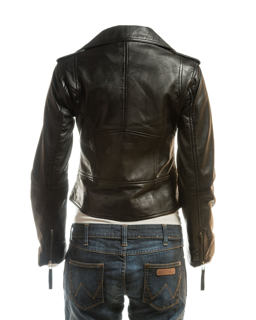 Ladies Black Simple Asymmetric Biker Style Leather Jacket: Augusta