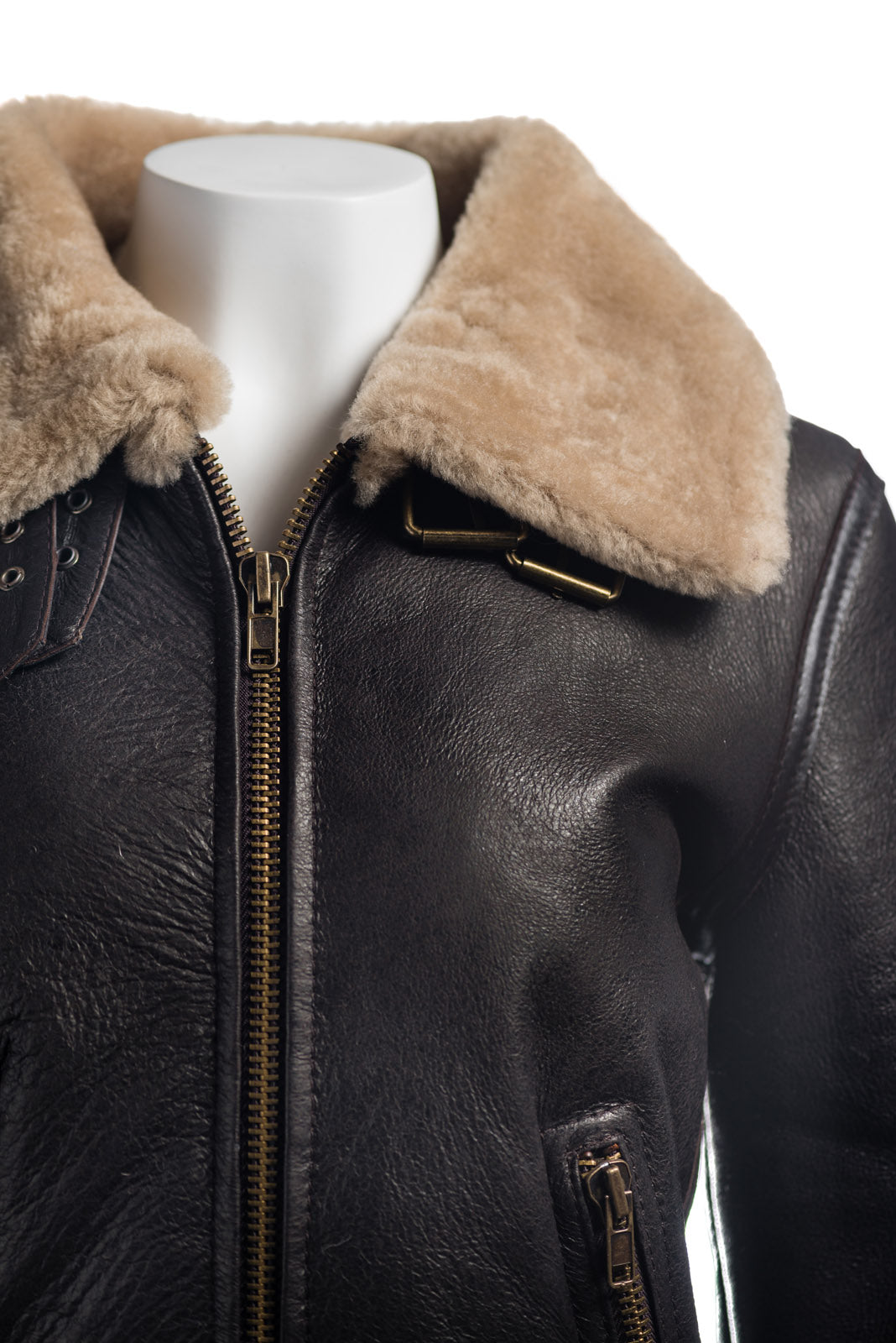 Ladies Brown and Beige Straight Zip Sheepskin Flight Jacket - Cornelia