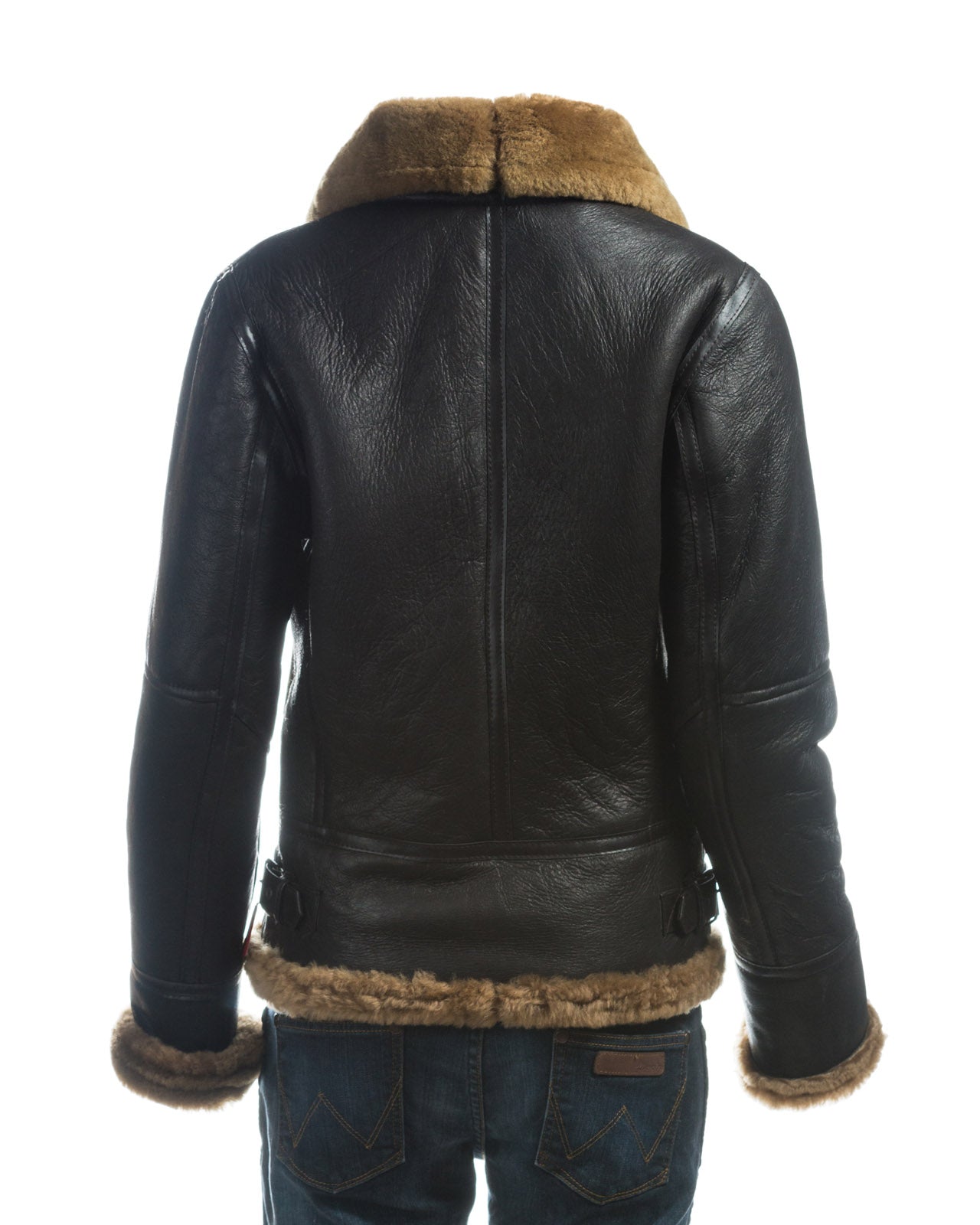 Ladies Brown and Ginger Straight Zip Sheepskin Flight Jacket With Detachable Hood - Torvi