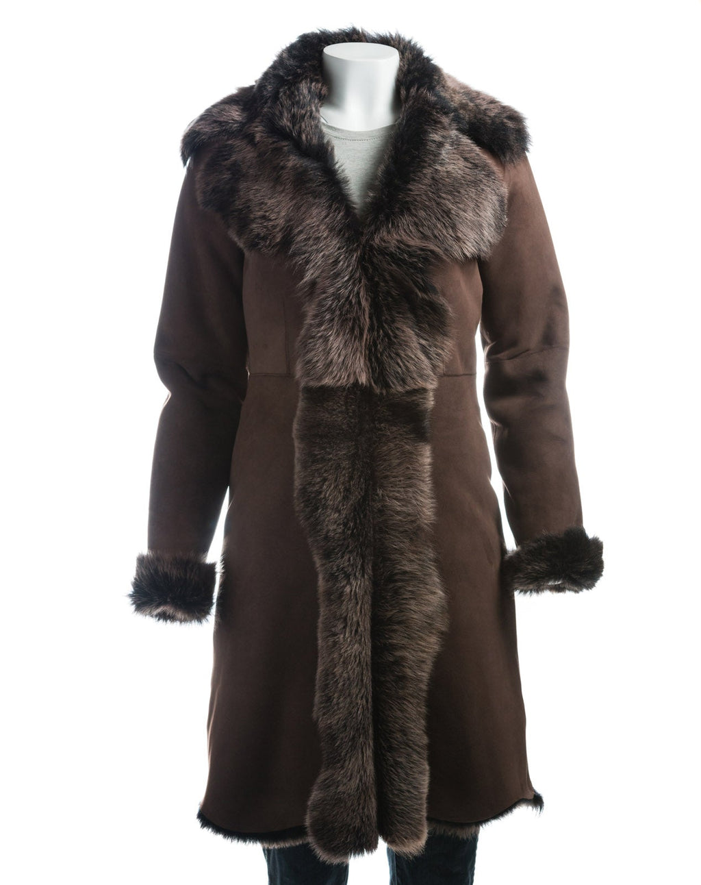 Ladies Brown Toscana 3/4 Length Shearling Sheepskin Coat: Donna