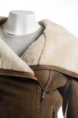 Ladies Antique Tan Sheepskin Jacket With Oversized Collar: Rita