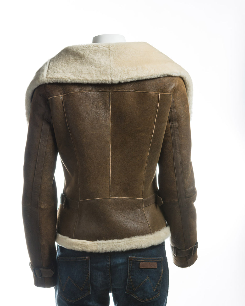 Ladies Antique Tan Sheepskin Jacket With Oversized Collar: Rita