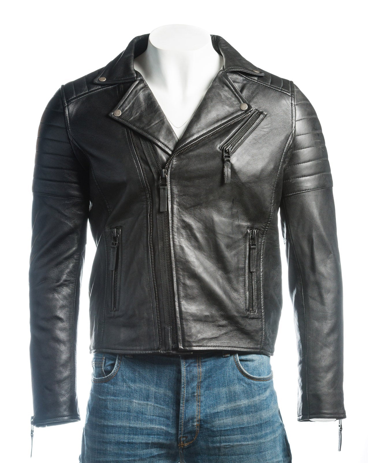 Men's Burgundy Vintage Look Biker Style Leather Jacket: Placido