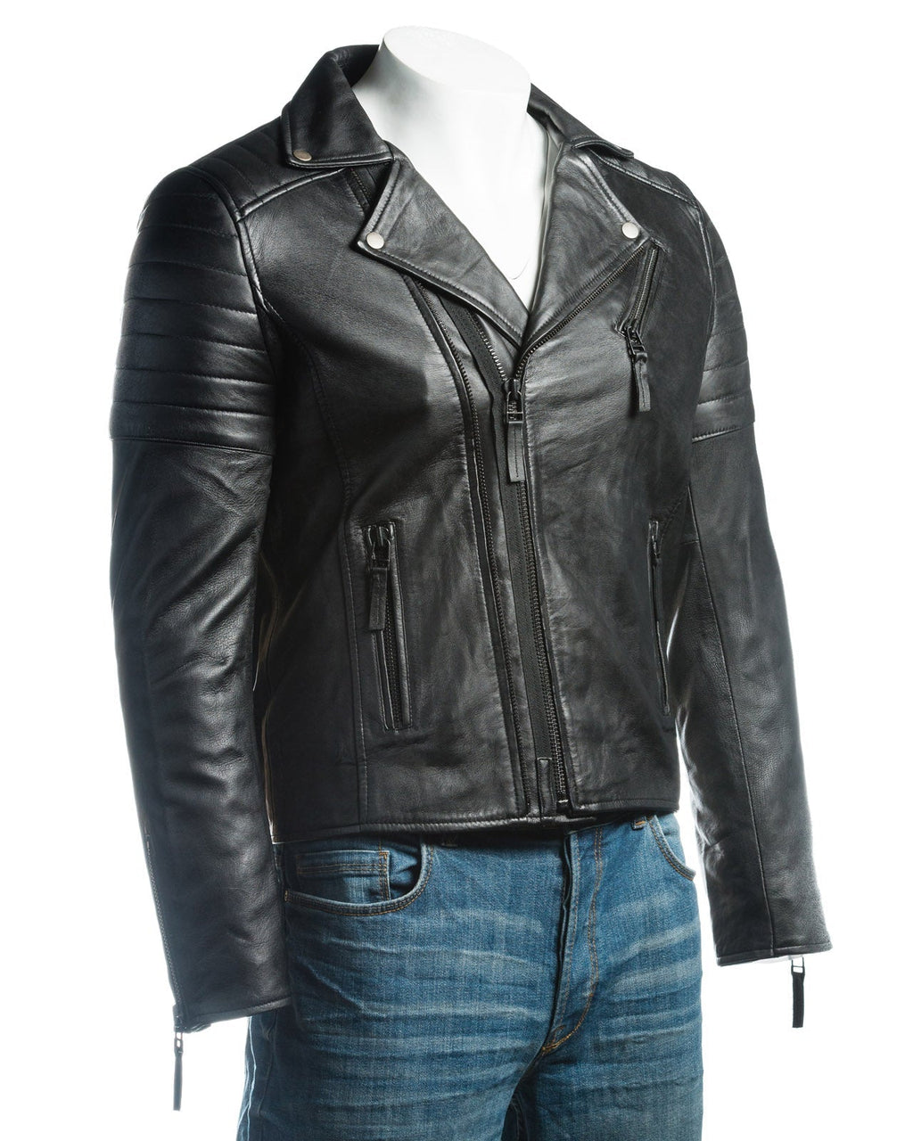 Men's Burgundy Vintage Look Biker Style Leather Jacket: Placido