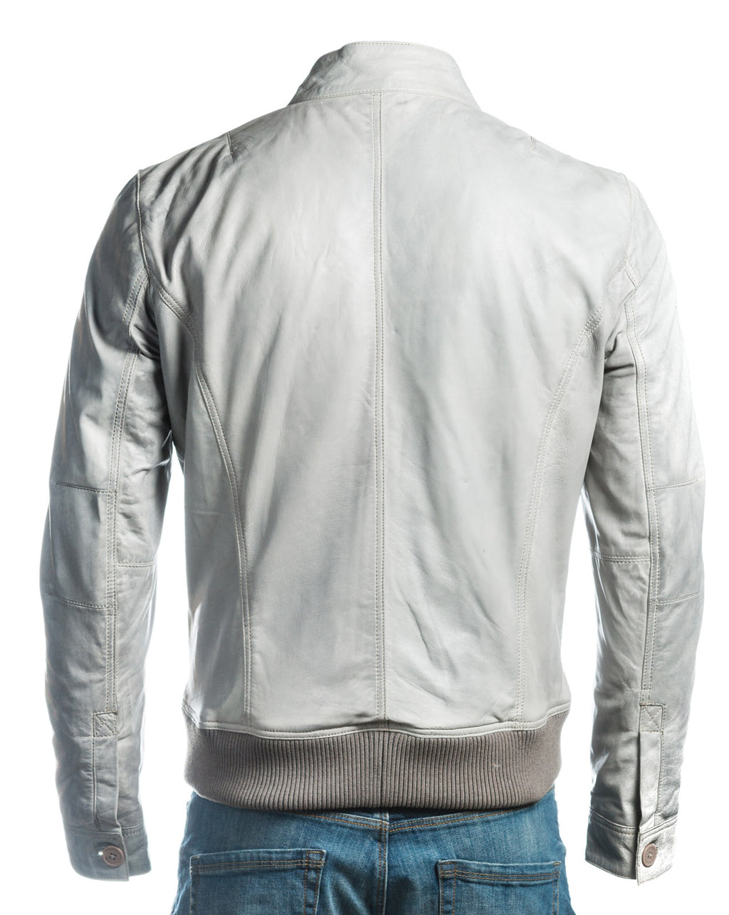 Men's Leather Bomber Jacket With Stand-Up Stud Fastening Collar: Romolo