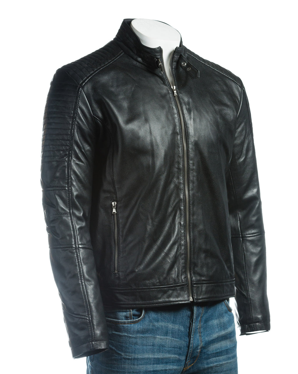 Men's Micro-Perforated Biker Style Leather Jacket: Sebastiano