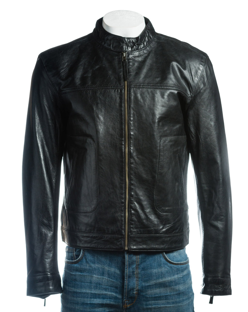 Men's Plain Slim Fit Leather Jacket: Sergio