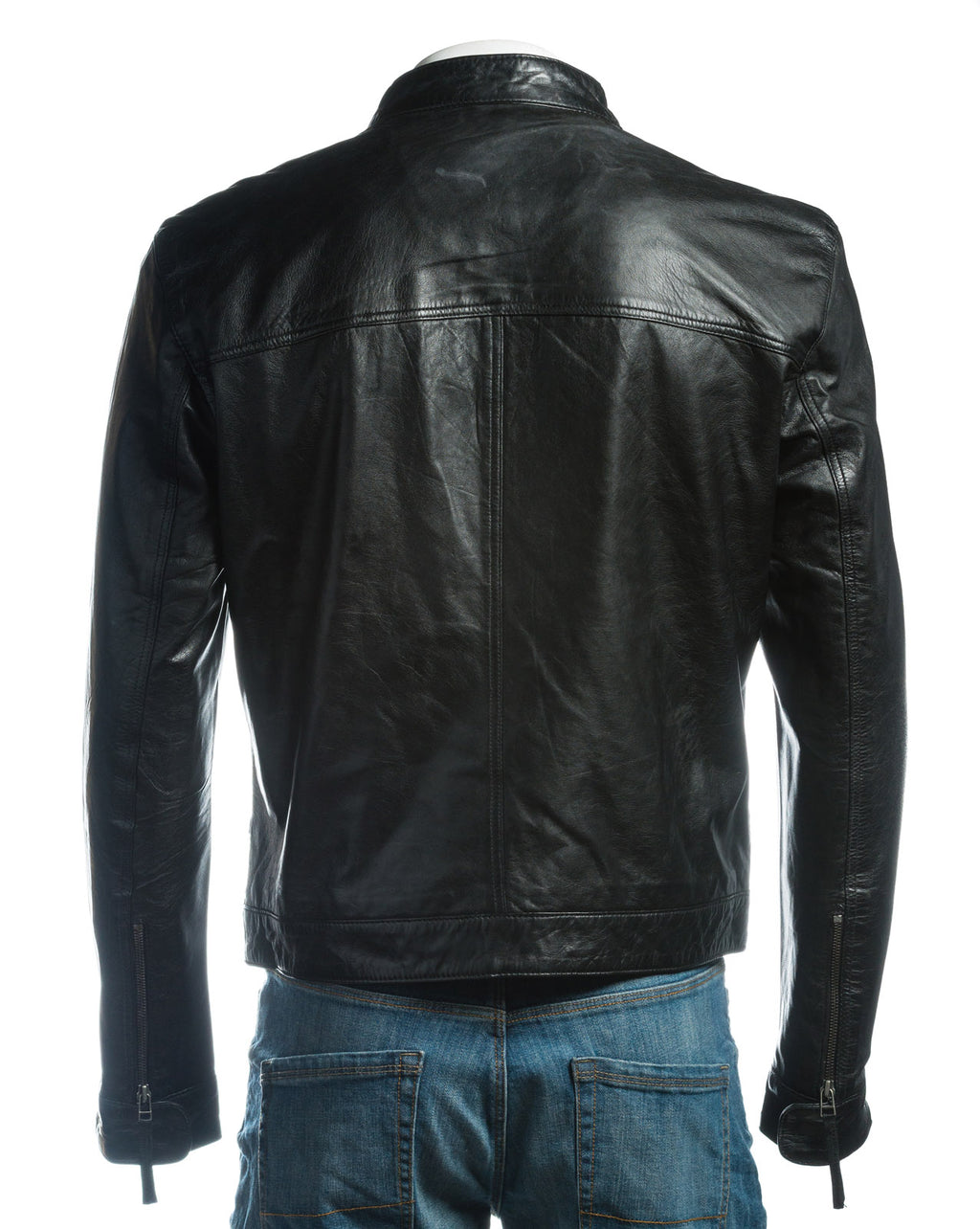 Men's Plain Slim Fit Leather Jacket: Sergio