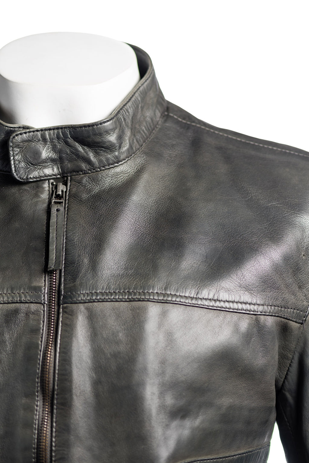 Men's Plain Slim Fit Leather Jacket: Sergio