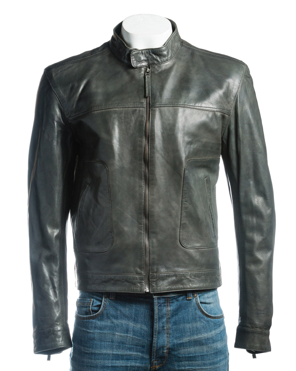 Men's Plain Slim Fit Leather Jacket: Sergio