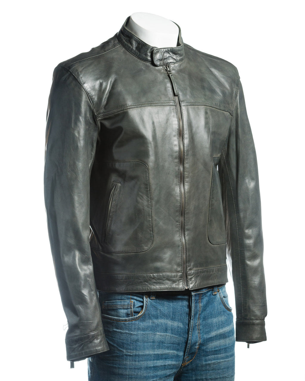 Men's Plain Slim Fit Leather Jacket: Sergio