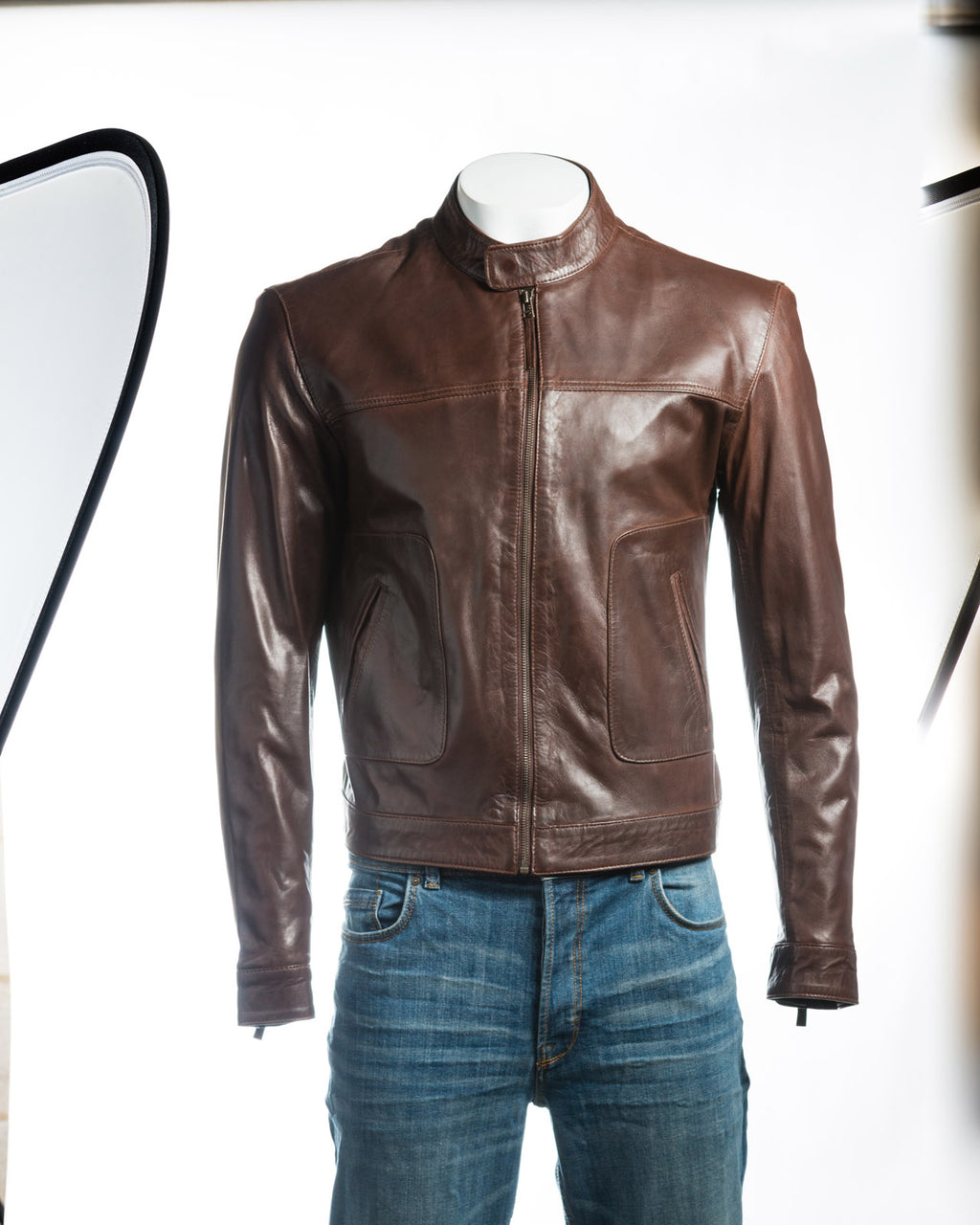 Men's Plain Slim Fit Leather Jacket: Sergio