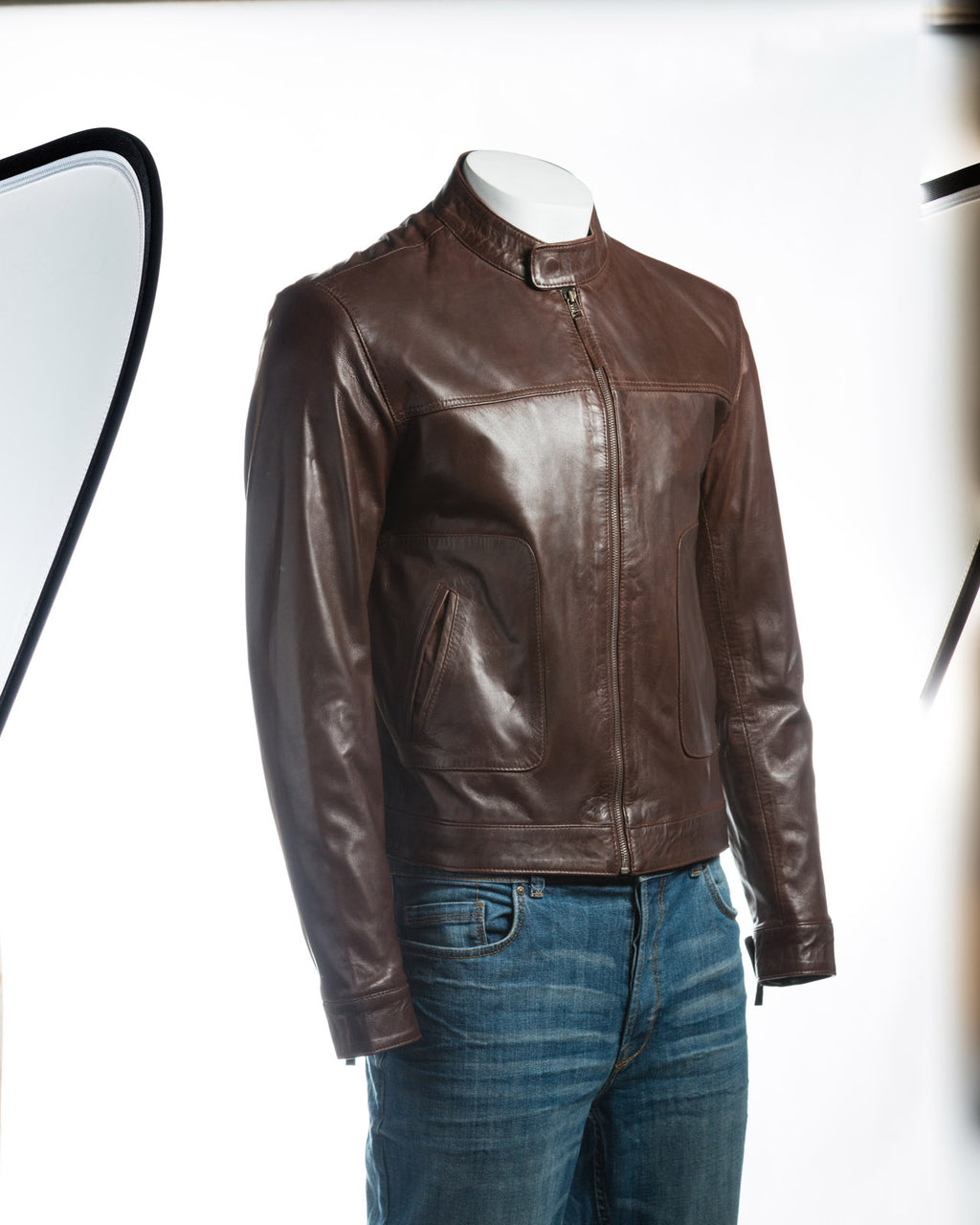 Men's Plain Slim Fit Leather Jacket: Sergio