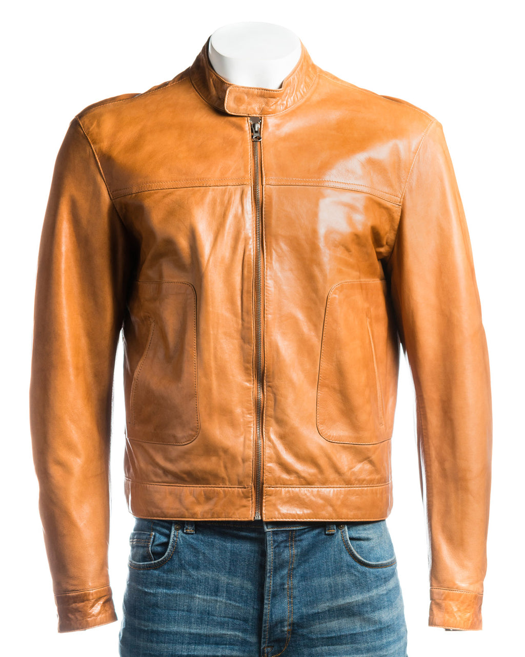 Men's Plain Slim Fit Leather Jacket: Sergio