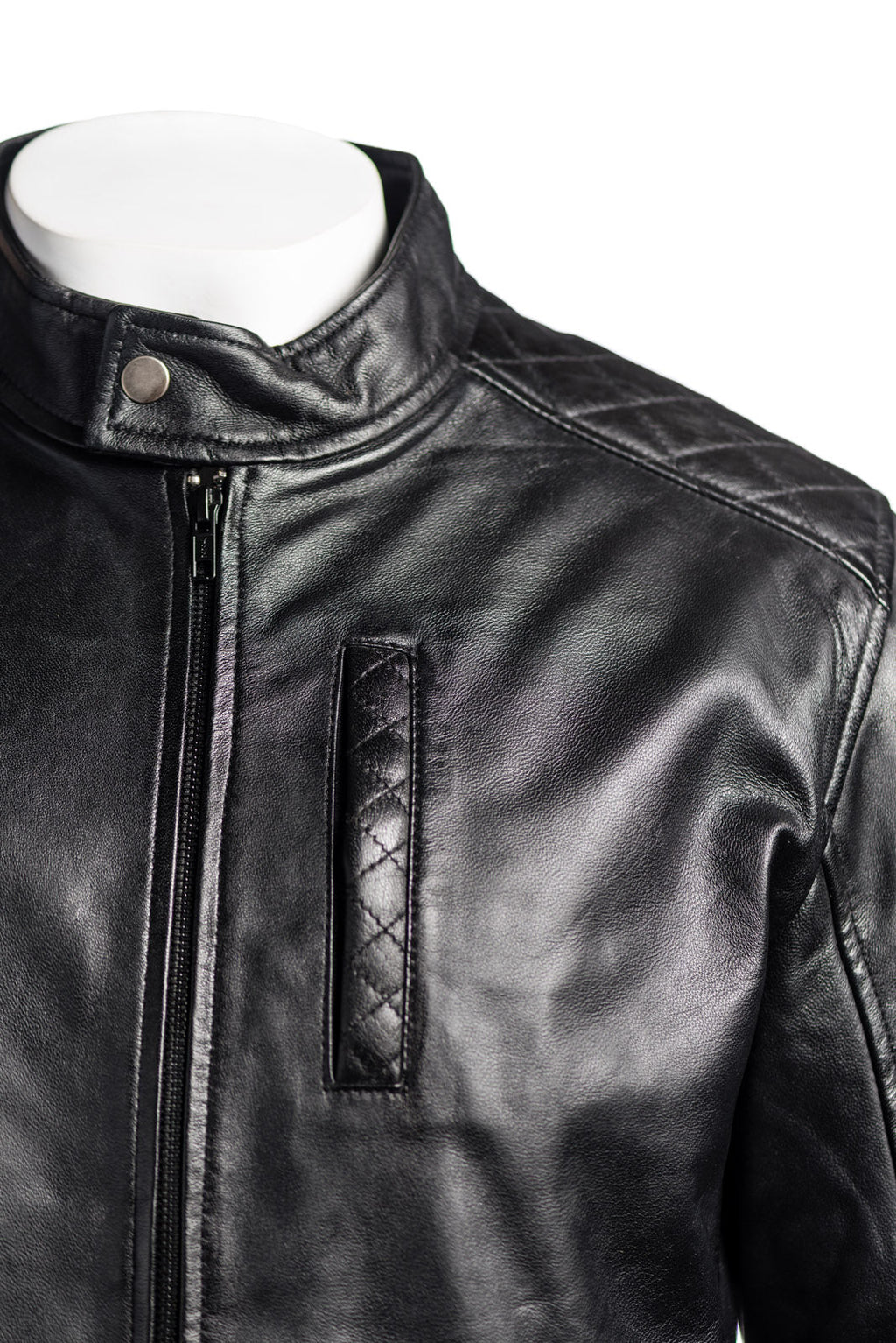 Men's Brown Slim Fit Racer Style Leather Jacket With Shoulder Detail: Silvano