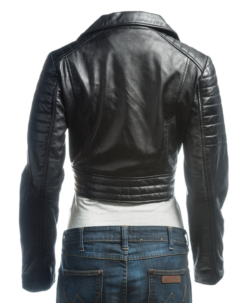 Ladies Black Cropped Leather Biker Style Jacket Concetta Leather Jacket Company