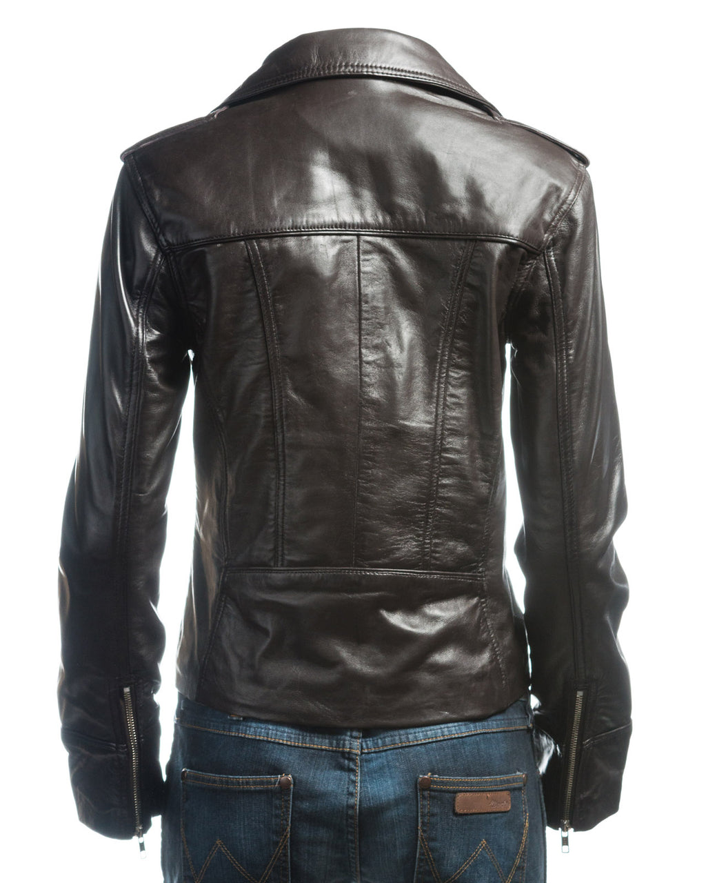 Ladies Black Symmetric Biker Style Leather Jacket: Camilla