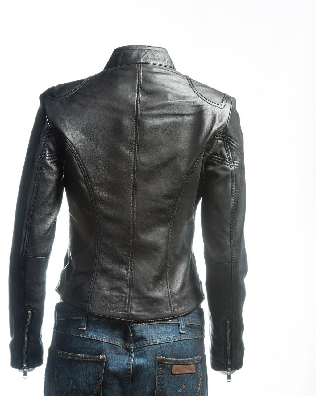 Ladies Black Slim Fit Biker Style Leather Jacket: Ella