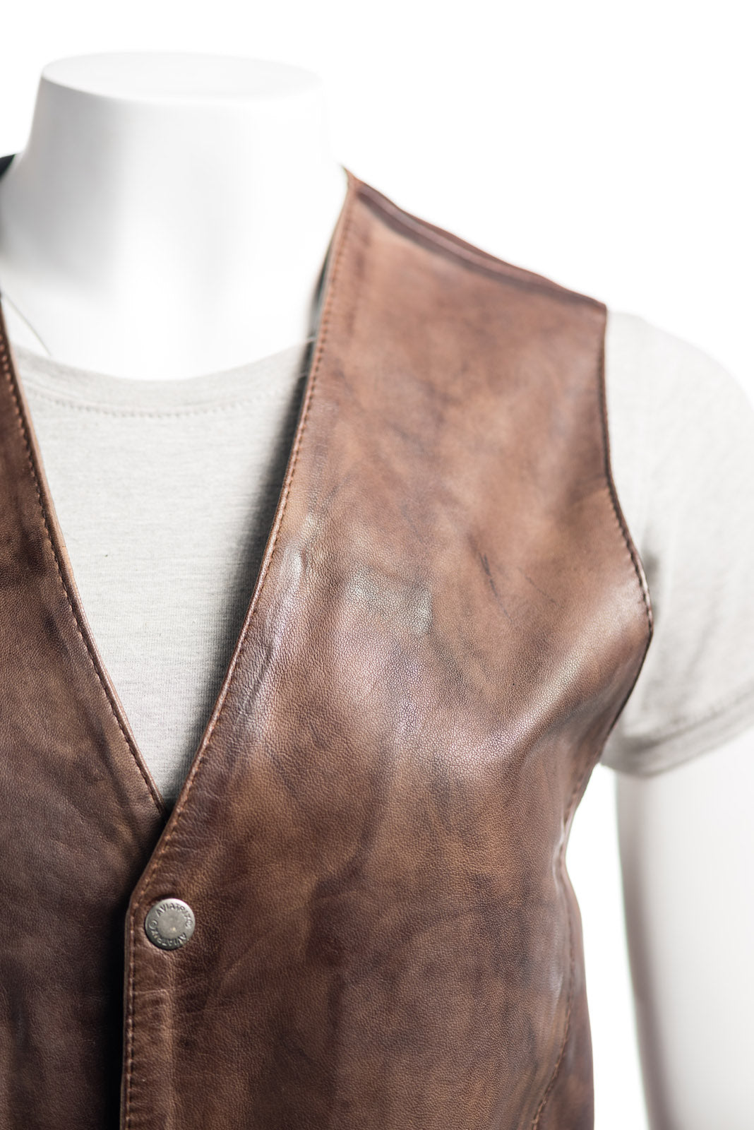 Ladies Stud Fastening Leather Waistcoat: Emilia