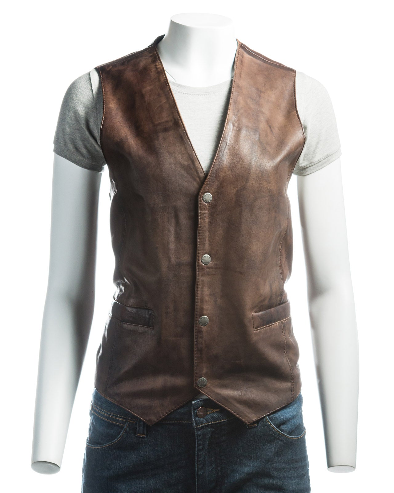 Ladies Stud Fastening Leather Waistcoat: Emilia