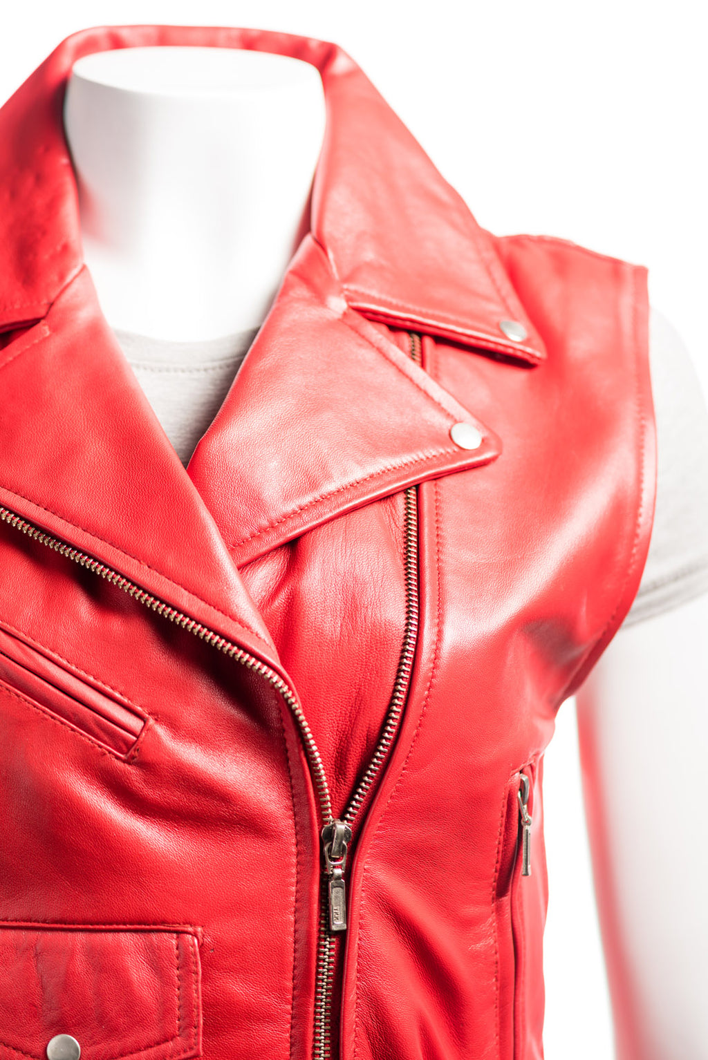 Ladies Red Brando Style Leather Waistcoat: Isabella