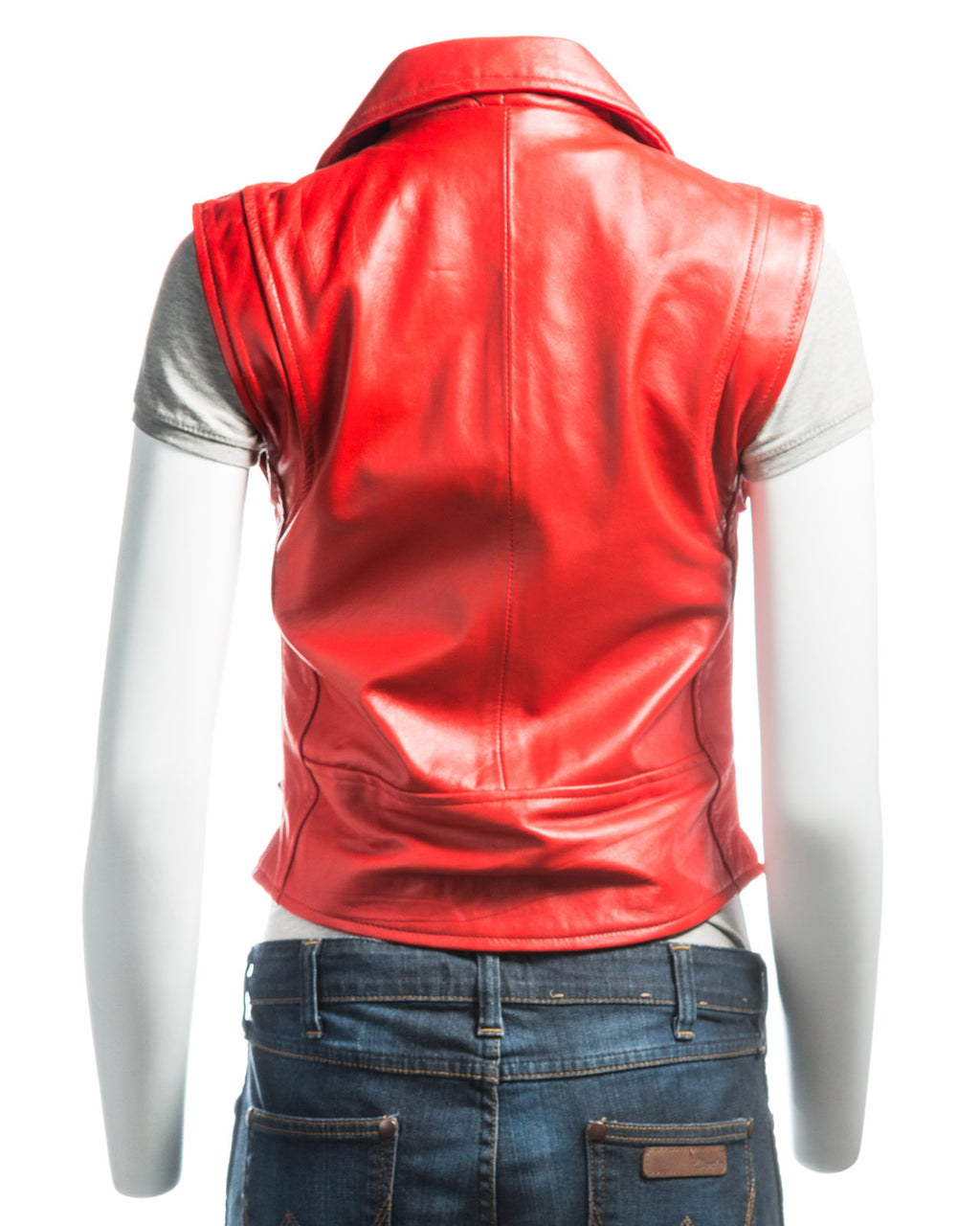 Ladies Red Brando Style Leather Waistcoat: Isabella