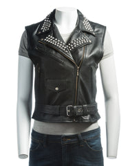 Ladies Studded Biker Style Leather Waistcoat: Roma