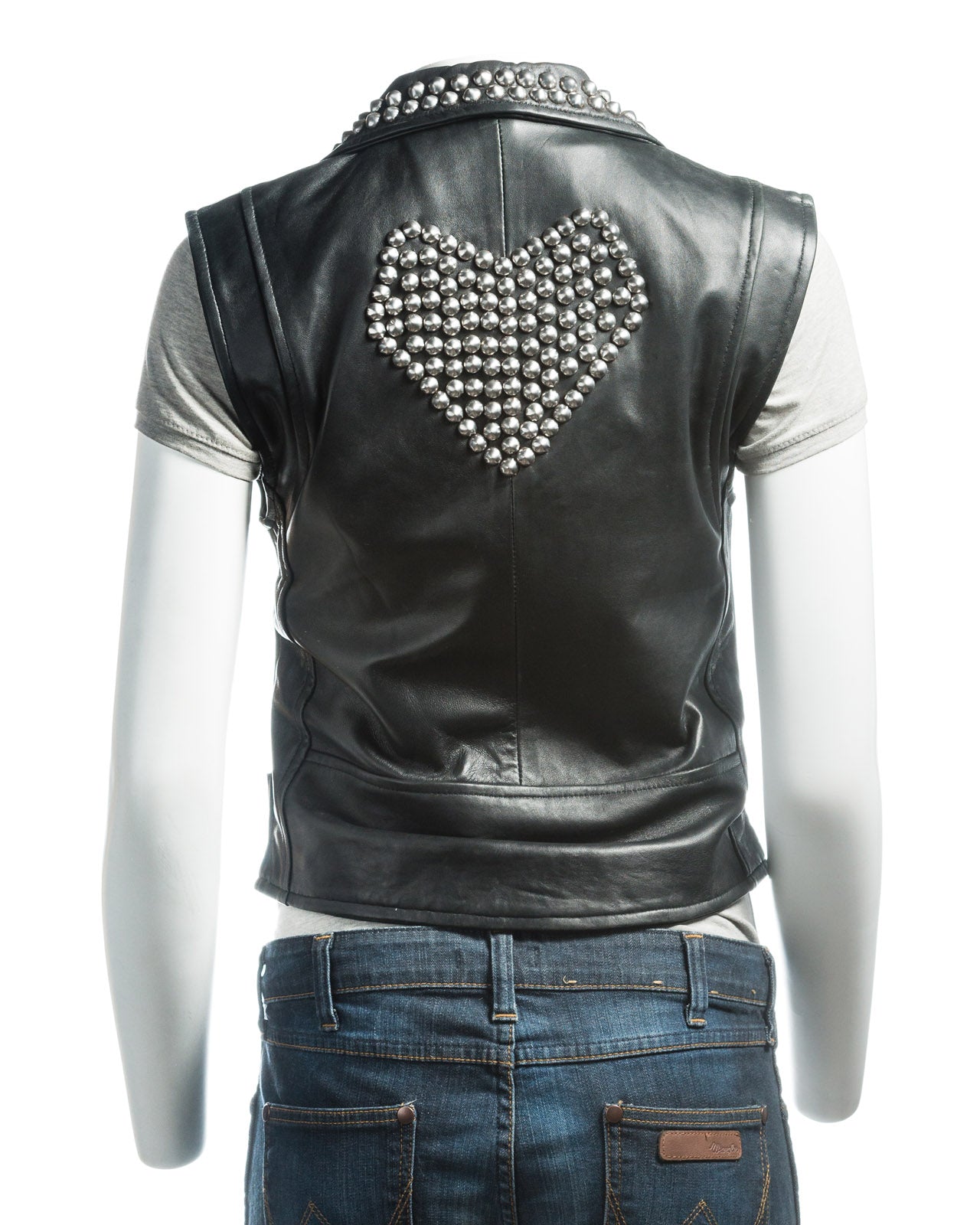 Ladies Studded Biker Style Leather Waistcoat: Roma