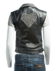 Ladies Studded Biker Style Leather Waistcoat: Roma