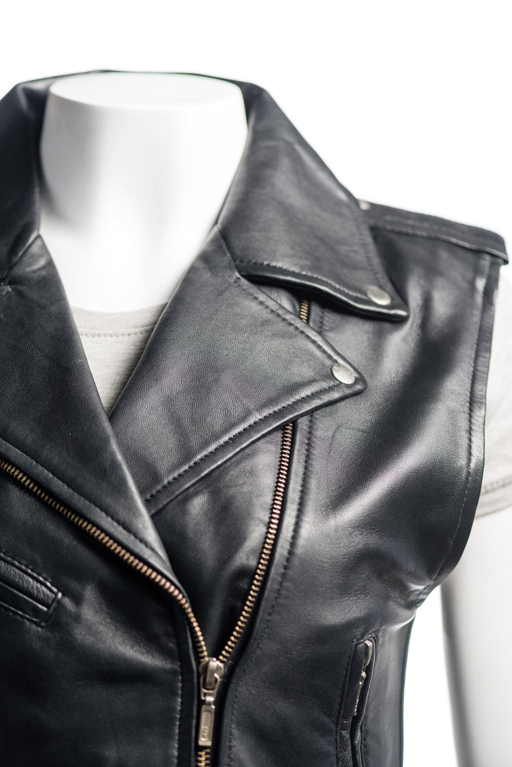 Ladies Black Brando Style Leather Waistcoat: Isabella